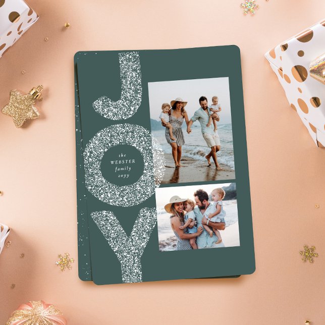 Snöjubile prickar två foto grön jul julkort (Skapare uppladdad)