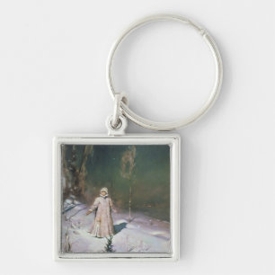 Snöjungfru, 1899 fyrkantig silverfärgad nyckelring