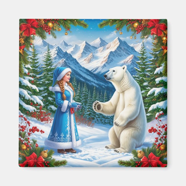 Snöjungfru med festlig dekoration och isbjörn magnet (Framsidan)