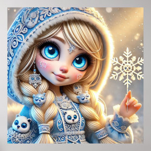 Snöjungfru med glittrande snöflinga poster