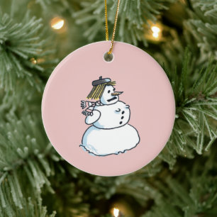 Snökvinna rosa keramisk julprydnad julgransprydnad keramik
