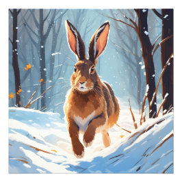 Snökyssad glädje: Harens löpning Fototryck