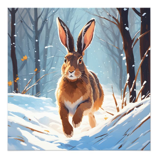 Snökyssad glädje: Harens löpning Fototryck (Framsidan)