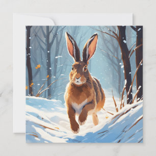 Snökyssad glädje: Harens löpning Julkort