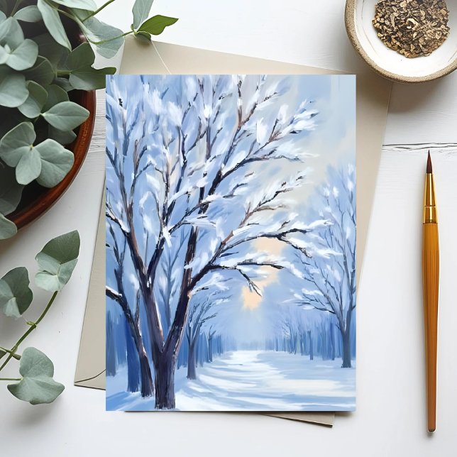 Snökyssad Skog | Vinter Akvarellmålning Vykort (Skapare uppladdad)