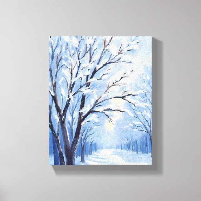 Snökyssad Skog | Vinter Aquarellmålning Canvastryck (Framsida)