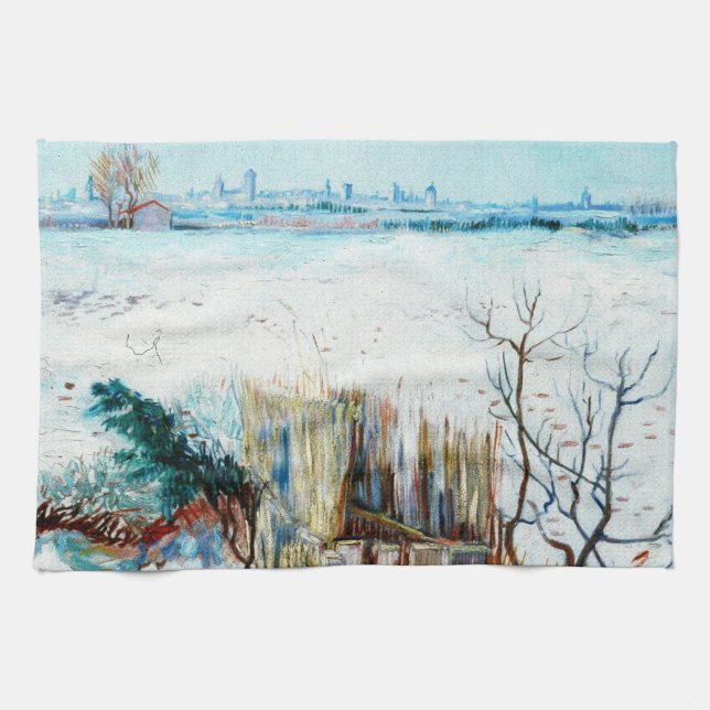 Snölandskap med Arles av Vincent van Gogh Kökshandduk (Horisontell)