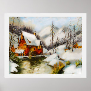 Snölandskap med vatten-hjul poster