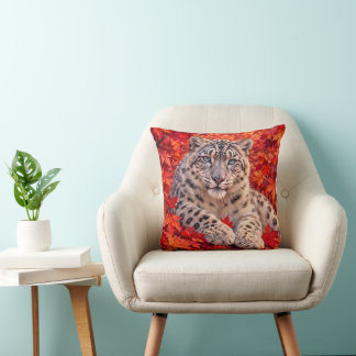 Snöleopard bland höstlönnblad – Wildlife Art Kudde