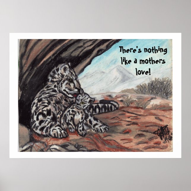 SNÖLEOPARD, EN MODERS KÄRLEK konstverk Poster (Framsidan)