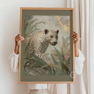 Snöleopard Guldblad Botanisk Grön Sage Poster