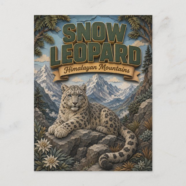 Snöleopard Himalaya-bergen POPCUT Vykort (Framsida)