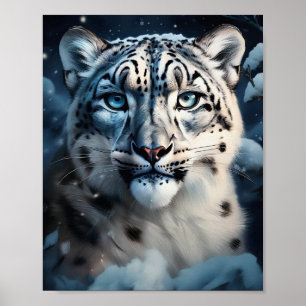 Snöleopard i snö poster
