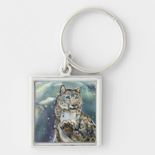 SnöLeopard~ keychain Fyrkantig Silverfärgad Nyckelring