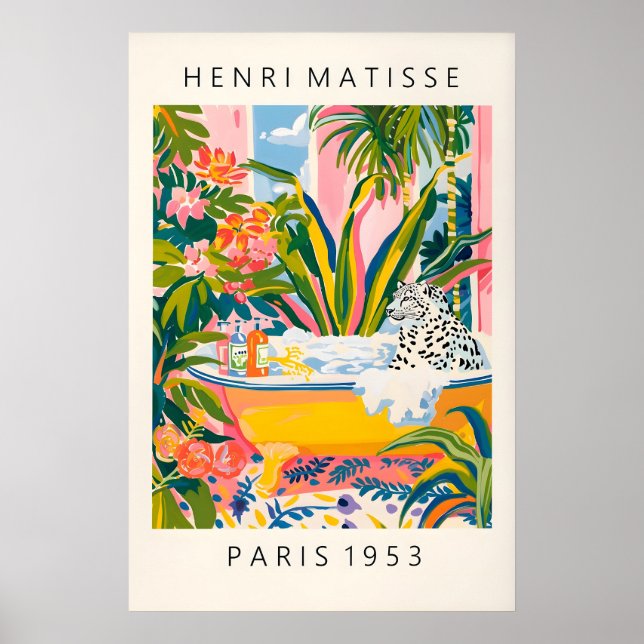 Snöleopard Matisse konsttryck Rosa Badrum Poster (Framsidan)