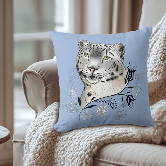 Snöleopard och snöflingor kudde (Skapare uppladdad)