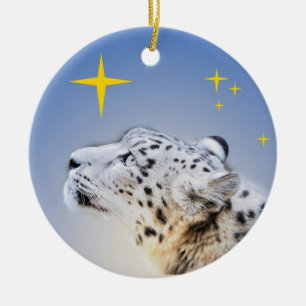 SnöLeopard och stjärnorna Julgransprydnad Keramik