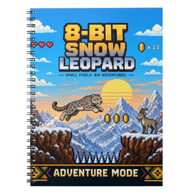 Snöleopard, Retro 8-Bit Pixelkonst Anteckningsbok (Framsidan)