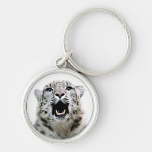 SnöLeopard Rund Silverfärgad Nyckelring