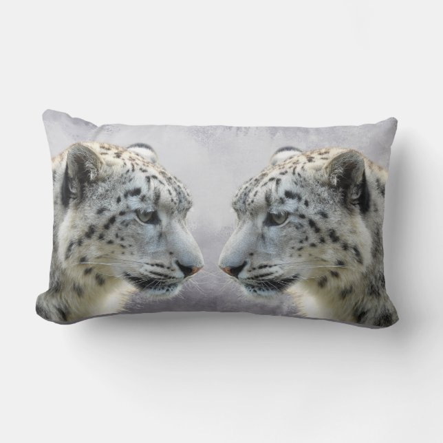 Snöleopard Spegelsymmetri Vilda Djur Konst Design Lumbarkudde (Framsida)