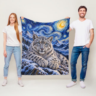 Snöleopard Stjärnklar Natt – Blue Mountain Wildlif Fleecefilt