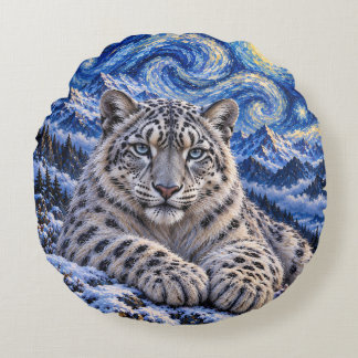 Snöleopard Stjärnklar Natt – Blue Mountain Wildlif Rund Kudde