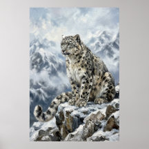 Snöleopard totem väggkonst – Finkonst Vilda Djur P
