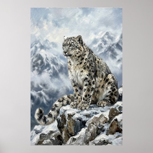 Snöleopard totem väggkonst – Finkonst Vilda Djur P (Framsidan)