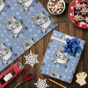 Snöleopard Vinter Elegans Blå Snöflingor Presentpapper