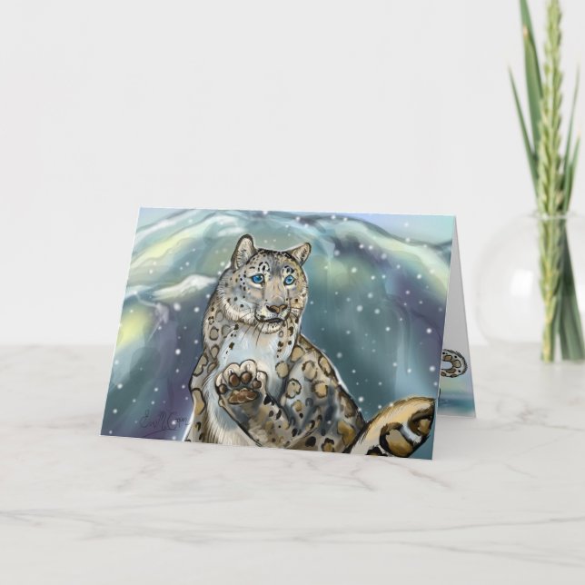 Snöleopard ~vinterkort helgkort (Framsida)