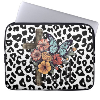 Snöleopardkors, blommor och fjärilar laptop fodral