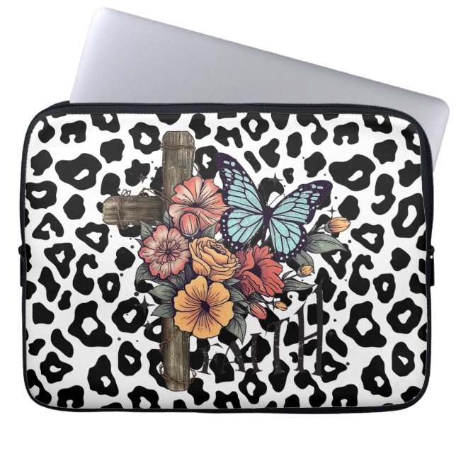 Snöleopardkors, blommor och fjärilar laptop fodral (Framsidan)