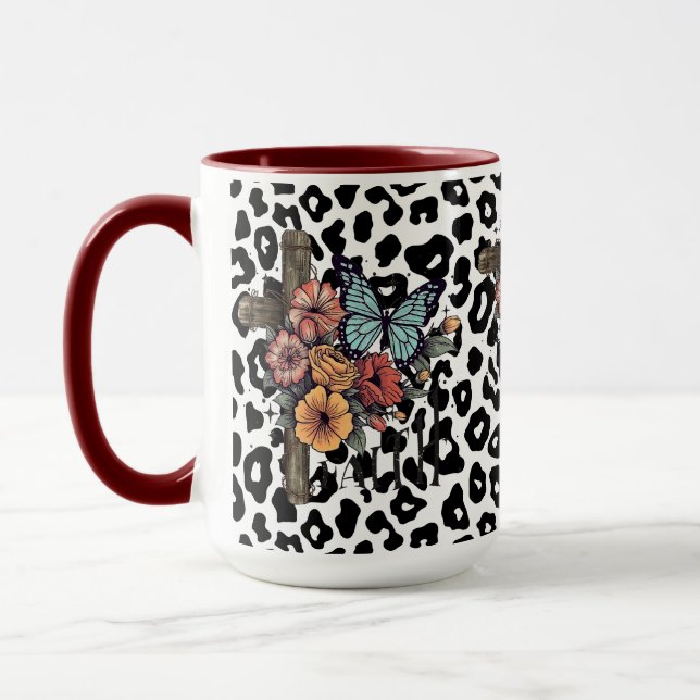Snöleopardkors, blommor och fjärilar mugg (Vänster)