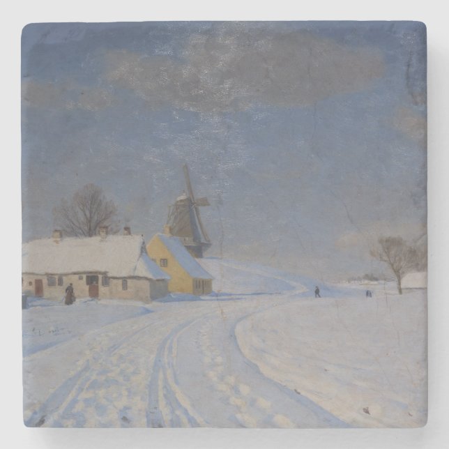Snöliggande i vinter (av H.A. Brendekilde) Stenunderlägg (Framsidan)