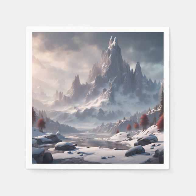 Snöliggande med berg pappersservett (Framsidan)