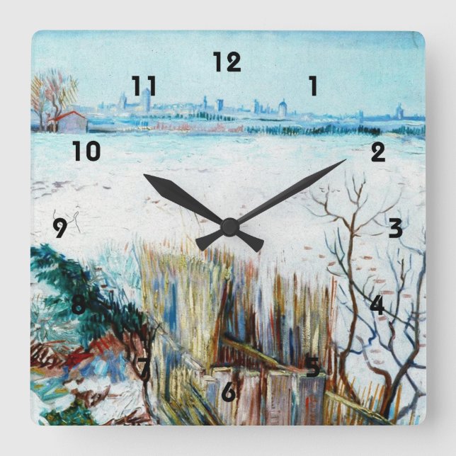 Snöliggande med staplar i bakgrunden fyrkantig klocka (Framsida)