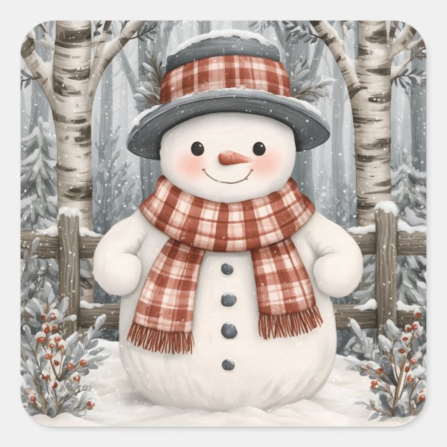Snöman Fyrkantigt Klistermärke (Framsida)
