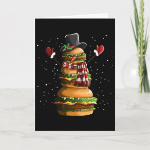 Snöman gjord av burgare Cheeseburger Snabbmat Jul Kort