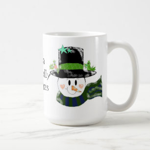 Snöman i en hög svart hatt kaffemugg