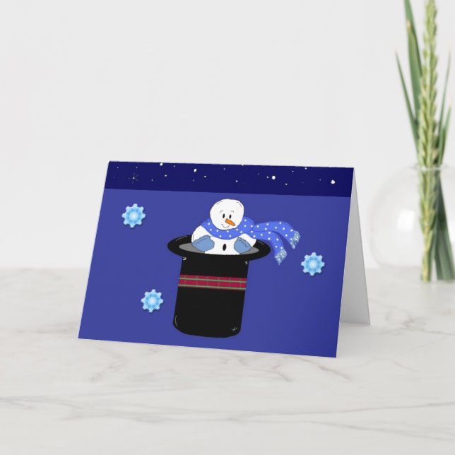 Snöman i en topp hatt helgkort (Framsida)