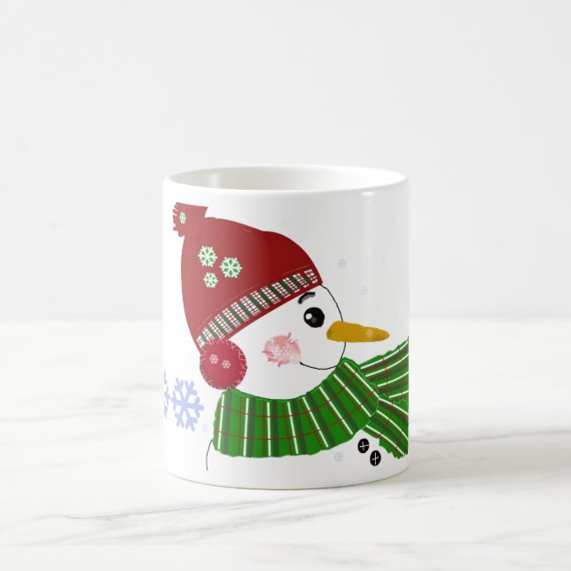 Snöman i röd hatt och grön halsduk kaffemugg (Center)