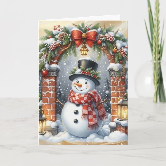 Snöman i topp hatt jul helgkort (Framsida)