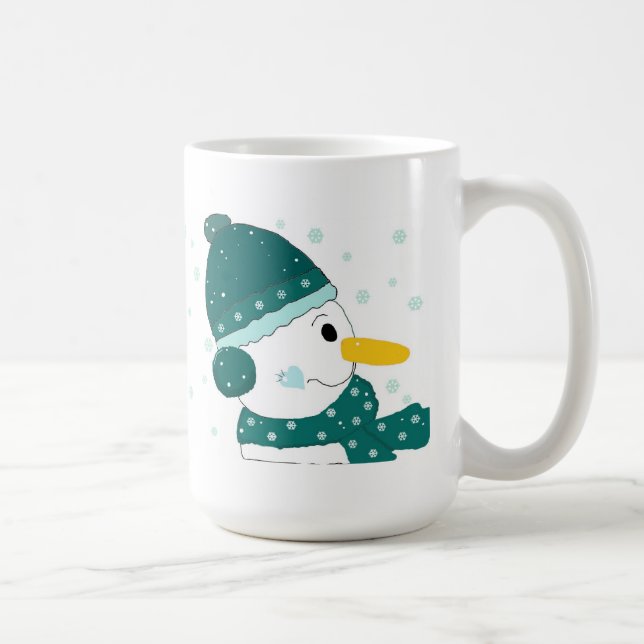 Snöman i turkos mössa och halsduk kaffemugg (Höger)