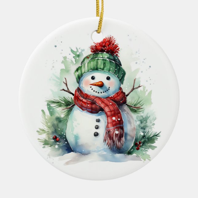 Snöman Julgransprydnad Keramik (Framsidan)