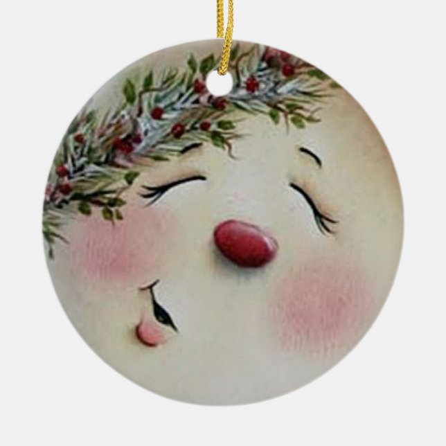 Snöman Julgransprydnad Keramik (Framsidan)