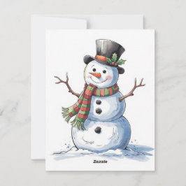 Snöman med en halsduk julkort