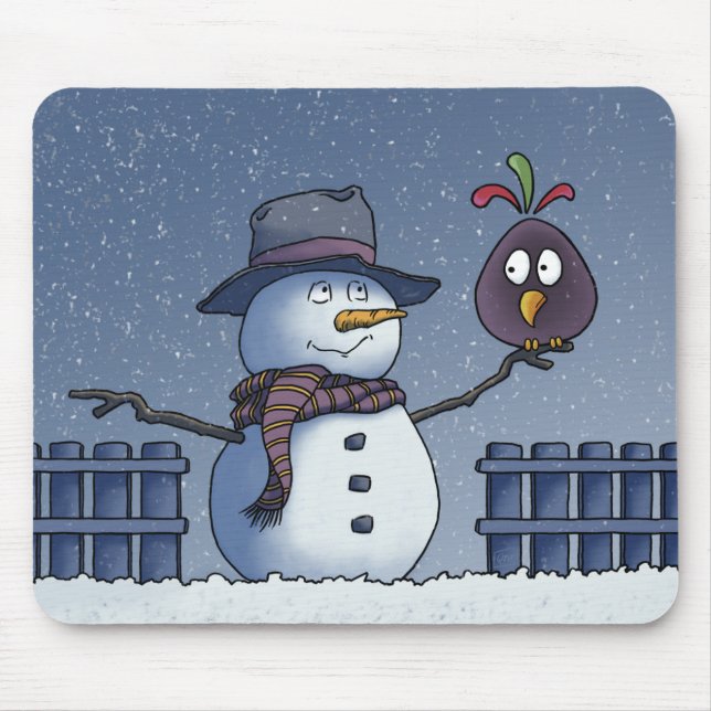 Snöman med fågel musmatta (Framsidan)