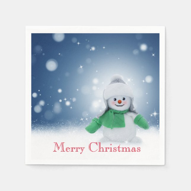 Snöman med grön halsduk  pappersservett (Framsidan)