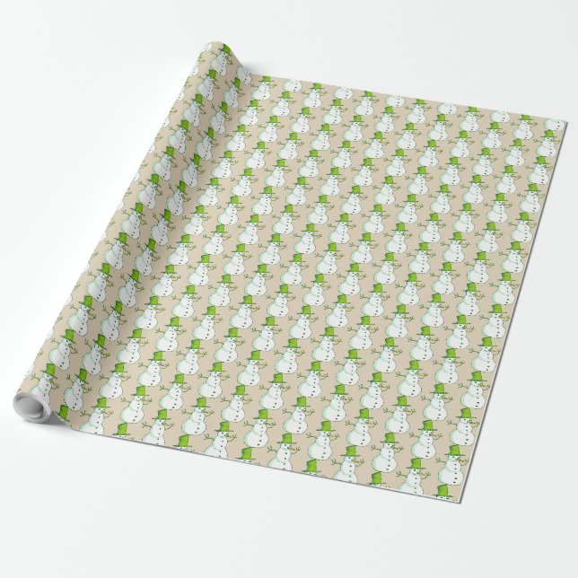 Snöman med grön hatt Presentpapper (Utrullad)
