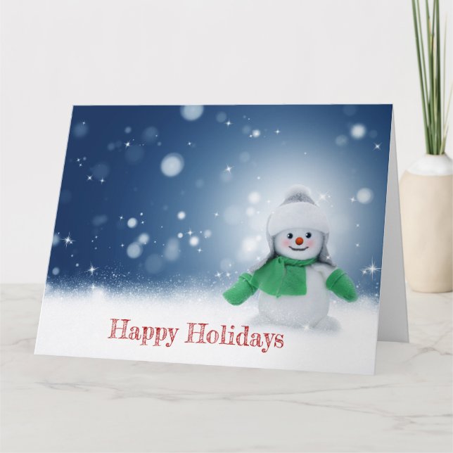 Snöman med grön scarf  kort (Framsida)